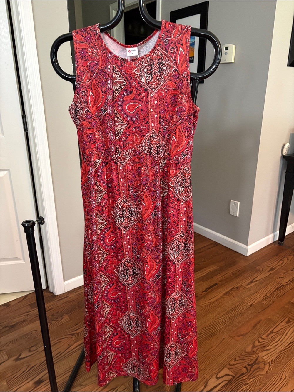 Red Paisley Sleeveless Maxi Dress